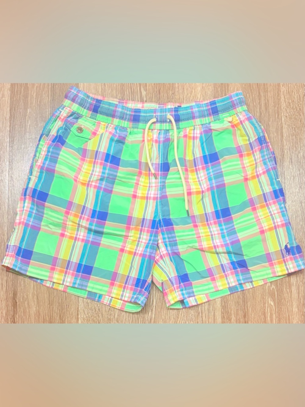 Polo Ralph Lauren Madras Plaid Drawstring Swim Shorts Size XL